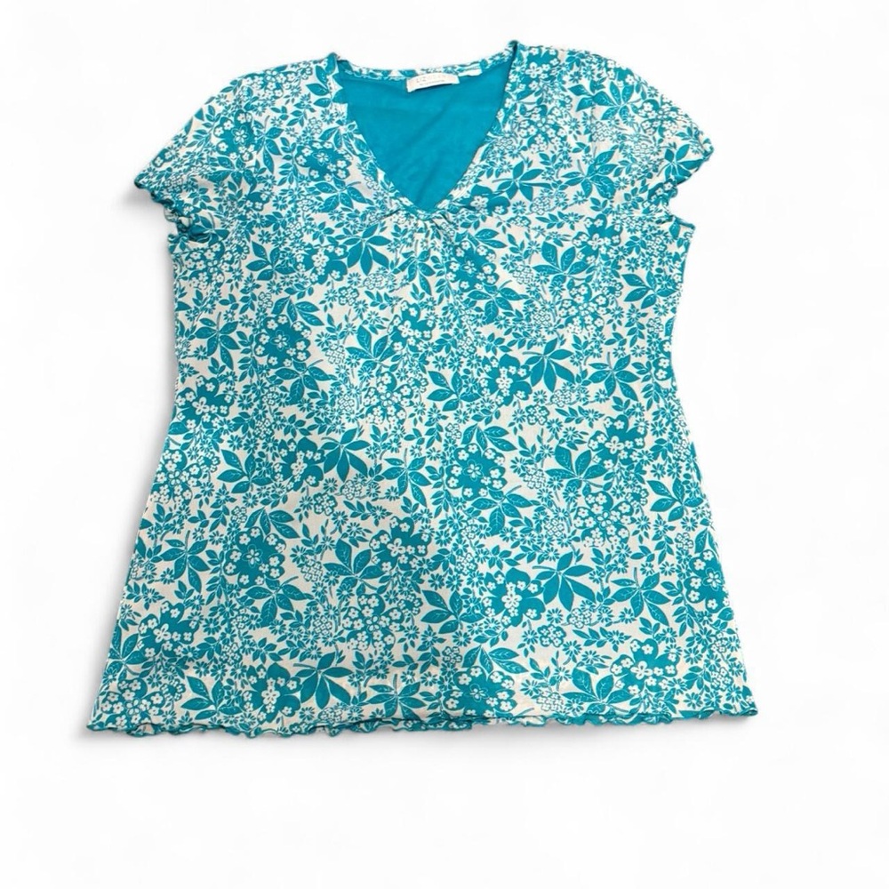 Liz Claiborne Blue Floral Short Sleeve Top- Size M. EUC